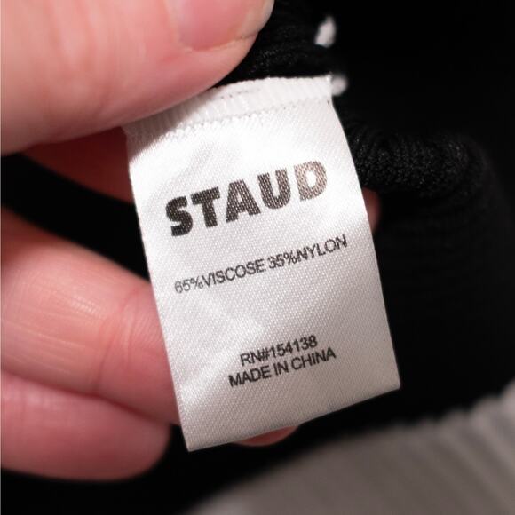 Staud Cargo Sweater Cardigan Black White Two Tone Ribbed Knit SZ L - Picture 6 of 6